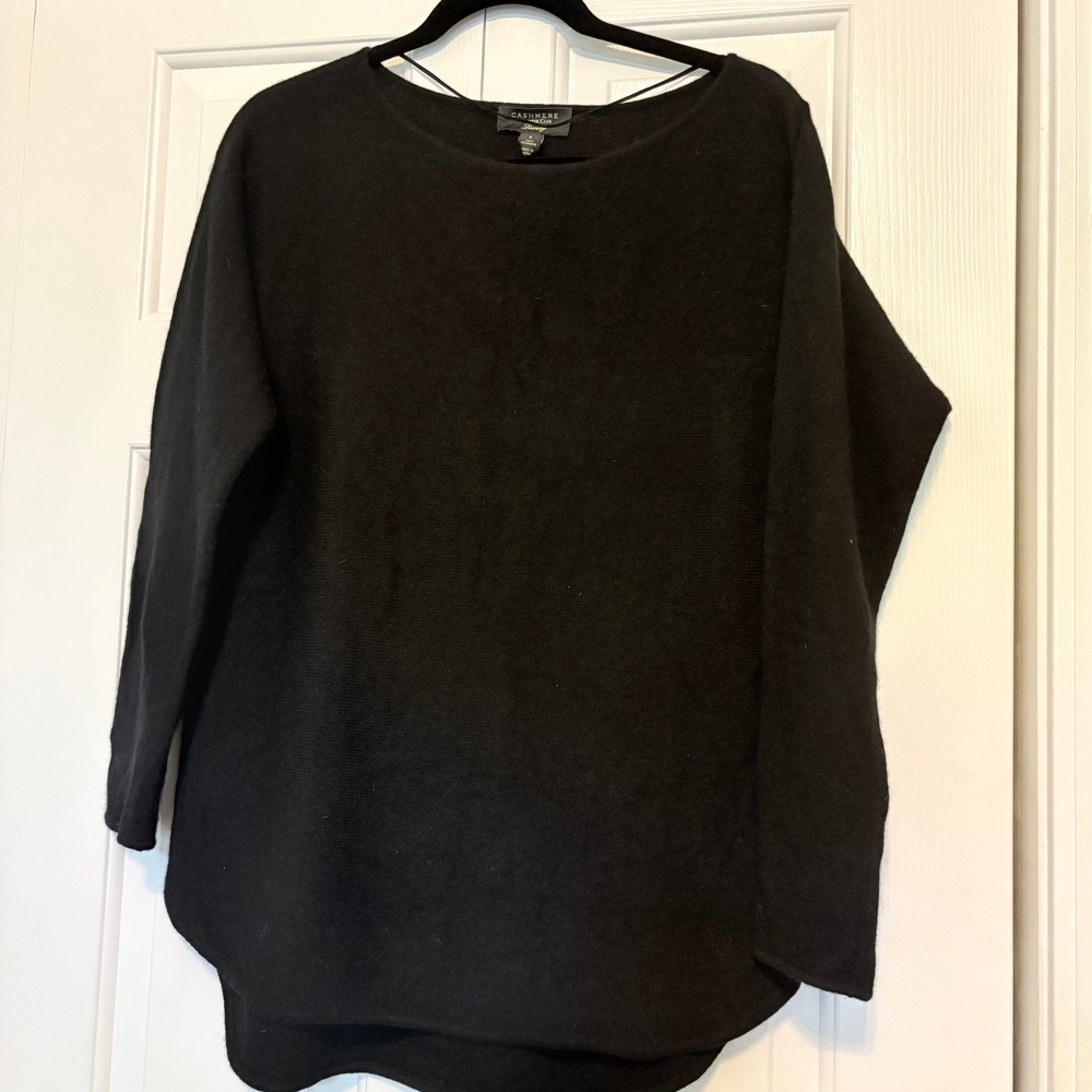 Charter Club Luxury Cashmere Sweater Black Boat Neck High-Low Hem Small FA22